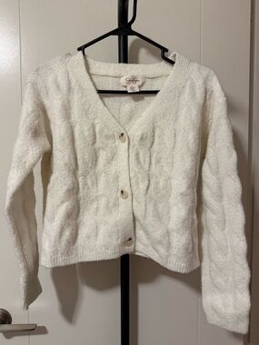Jessica Simpson Cream Cable-Knit Button Cardigan